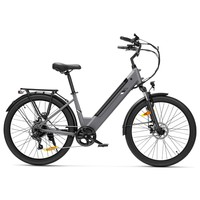 Touroll J2 ST elektromos kerékpár, 250 W-os motor, 36 V-os 15,6 Ah-s akkumulátor, 26 colos gumiabroncsok, 25 km/h maximális sebesség, 100 km-es hatótávolság, mechanikus tárcsafék, első teleszkópos villa, Shimano 7 sebességes - szürke