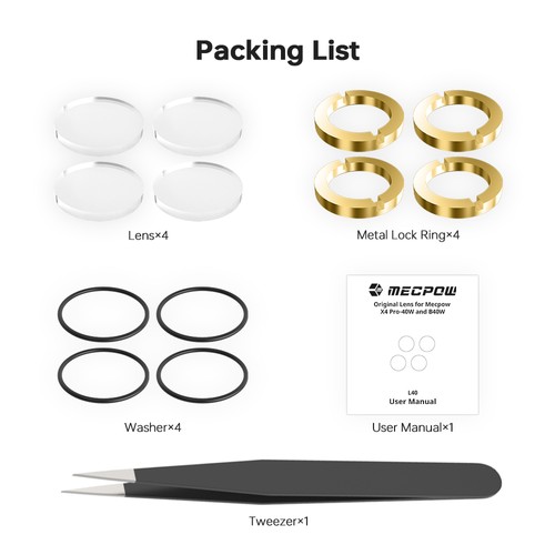 Mecpow X4 Pro 40W / B40W: Laserlinsen-Set (4 Stück)