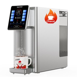 Hydrofast W100 Purificateur d'eau de comptoir avec eau chaude et eau ambiante, 8 températures, eau chaude en 3 secondes, filtration par osmose inverse à 6 niveaux, volume d'eau à 15 niveaux, pour cuisine, bureau, chambre