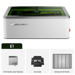 SCULPFUN E1 12W zárt lézergravírozó, 400×320 mm munkaterület, 0,04×0,06 mm lézerpont, 600 mm/s speed, beépített kamera, CoreXY mozgásrendszer, WiFi kapcsolat, 1. osztályú biztonság, levegősegély és méhsejt panel mellékelve