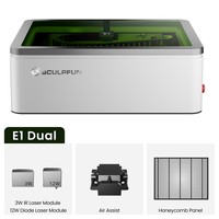 SCULPFUN E1 kettős, tokozott lézergravírozó, 12 W-os 455 nm-es diódalézer + 3 W-os 1064 nm-es infravörös lézer, 400 × 320 mm-es munkaterület, 600 mm/s sebesség, beépített kamera, CoreXY mozgásrendszer, 1. osztályú tokozott biztonság, 360+ anyagot tám