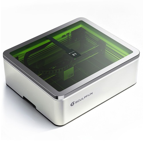 SCULPFUN E1 Dual 12W 3W IR Lasergravierer mit geschlossenem Gehäuse, 4-in-1 Rotationsmodul und Walze