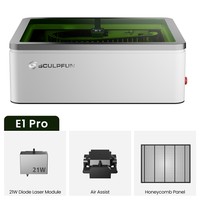 SCULPFUN E1 Pro 21W tokozott lézergravírozó, 400×320 mm munkaterület, 0,06×0,08 mm lézerpont, 600 mm/s sebesség, beépített kamera, CoreXY szerkezet, WiFi csatlakozás, 1. osztályú biztonság, légrásegítéses és méhsejt panellel