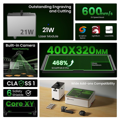 SCULPFUN E1 Pro 21W Geschlossener Lasergravierer