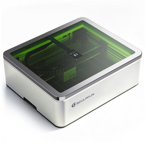 SCULPFUN E1 Pro Dual 21W 3W IR Lasergravierer mit geschlossenem Gehäuse, 4-in-1 Rotationsmodul und Walze