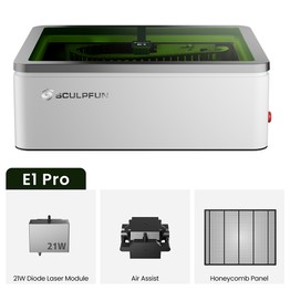 SCULPFUN E1 Pro 21W Zárt Lézergravírozó, 400×320mm Munkaterület, 600mm/s CoreXY, HD Kamera, 1. osztály, Air Assist