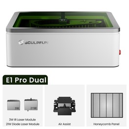 SCULPFUN E1 Pro Dual 21W+3W IR Graveur Laser, Fermé, Zone de Travail 400×320mm, 600mm/s CoreXY, Caméra HD, Classe 1, Air Assist