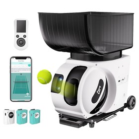 PONGBOT Pace S Pro Tennis Ball Machine, 130km/h Max Ball Speed, 60rps Spin, 150-Ball Capacity, Full-Court Coverage, 6 Placement Positions, Top/Under/No Spin, APP & Remote Control, 8H Runtime