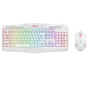 Redragon S101W-1 Wired Keyboard and Mouse Combo, RGB Backlit Keyboard, US Layout and 7200DPI Mouse - White