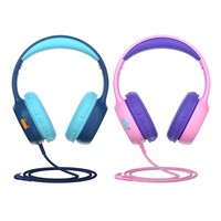 Tronsmart KH01 2 db-os vezetékes gyerek fejhallgató, 85dB/93dB hangerőkorlát, 3,5 mm-es audio jack, összecsukható kialakítás, puha fülpárnák, tartós nejlonfonatú kábel, könnyű, széles kompatibilitás - kék és rózsaszín