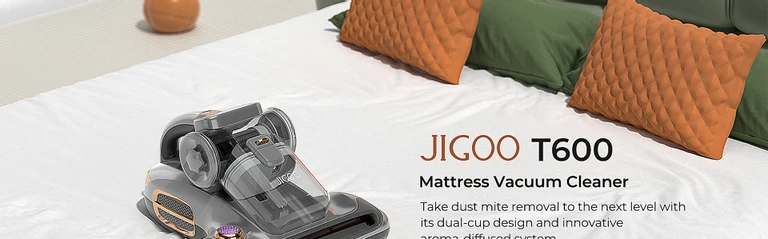JIGOO T600 Dual-Cup Smart Mite Cleaner Bed Vacuum Cleaner With  Aroma-Diffuser, 700W 15KPa Suction, Dust Mite Sensor, UV Light