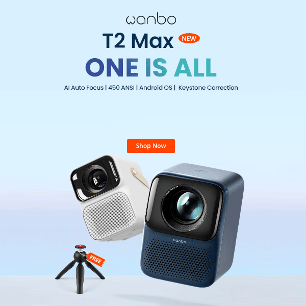 WANBO NEW T2 Max Projector 1080p Full Hd Android 9.0 Mini Wifi Auto Focus  450Ansi Portable Projector HIFI Sound Home Outdoor