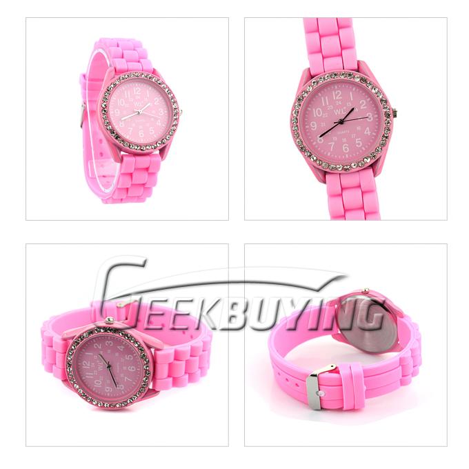 Cute Silicone Wrist Round Quartz Analog Watch for Women - Pink