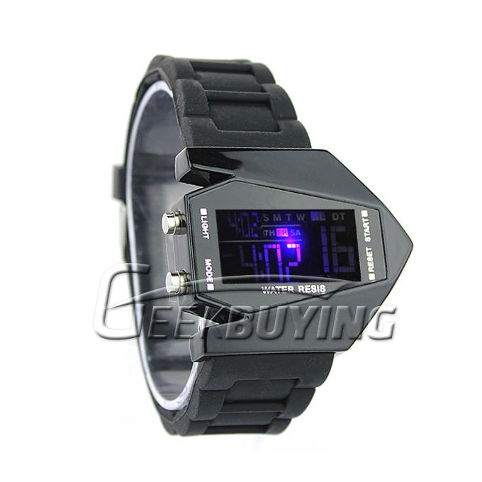 Makibes Unisex Multi-function Stealth Aircraft Shape Sports LED Digital Date/Chronograph/Alarm Wrist Watches - Black