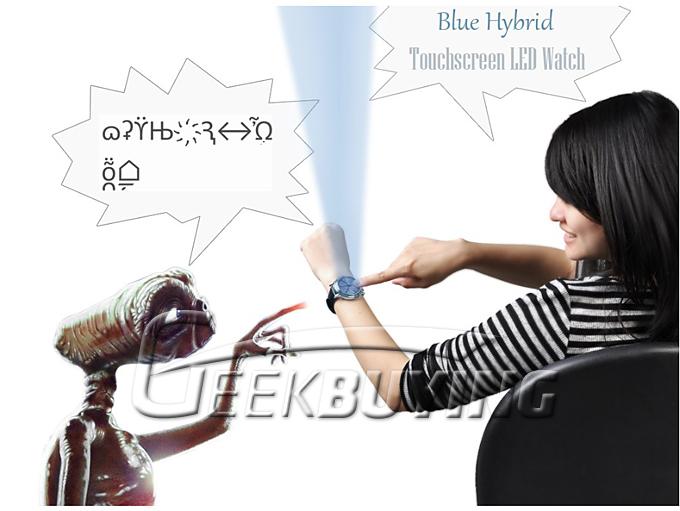 New Stylish Tree Pattern Hybrid Blue Touch Screen Black Leather Band LED Wrist Watch