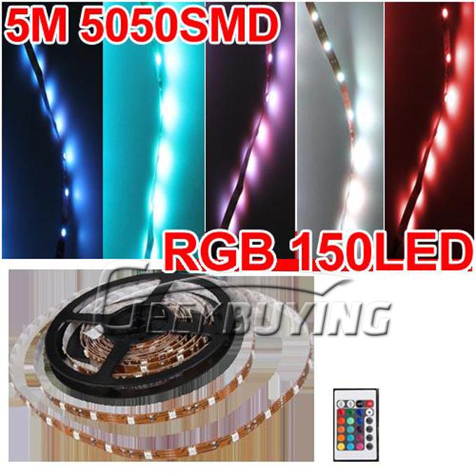 5M 5050 150 SMD RGB Super Bright Waterproof LED Strip Light with IR Remote for Christmas Holiday Decoration