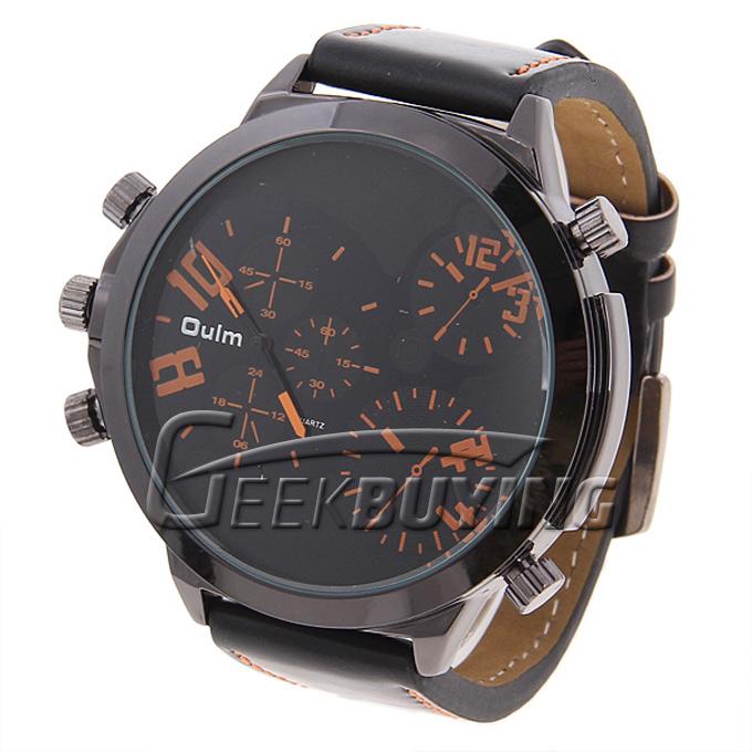 Oulm Brand Best Men's Quartz 3-Movt Leather Band Watch