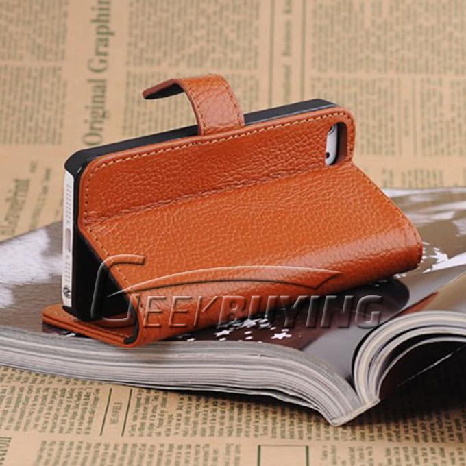 Brand New Wallet Protective Great Genuine Leather Pattern Case Cover For iPhone 5S 5 - Brown