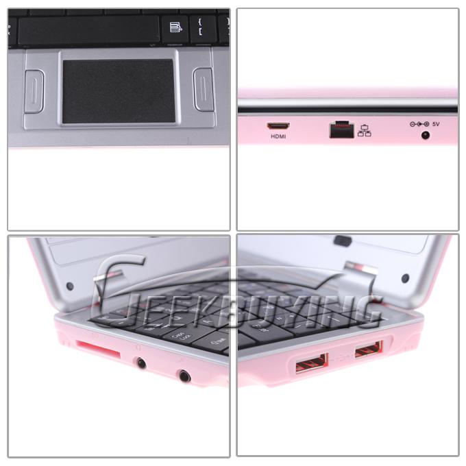 7 inch Q706 Android 4.1 Mini Notebook Laptop PC with Camera /WiFi/RJ45 Port (CPU VIA 8850 1.5GHZ DDR3 RAM 512MB HD 4GB)---Pink