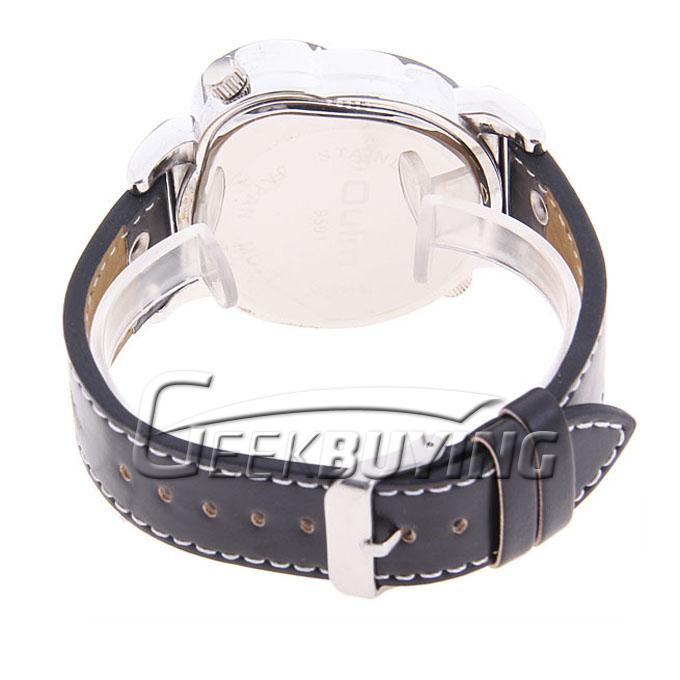 Oulm Men's Quartz Cool Military Leather Band Wrist Watch Round Shaped - Black 
