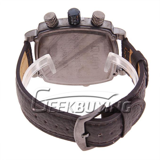 Oulm Men's Quartz Leather Band Wrist Watch Japan Movt Square Shaped Function Compass - Black