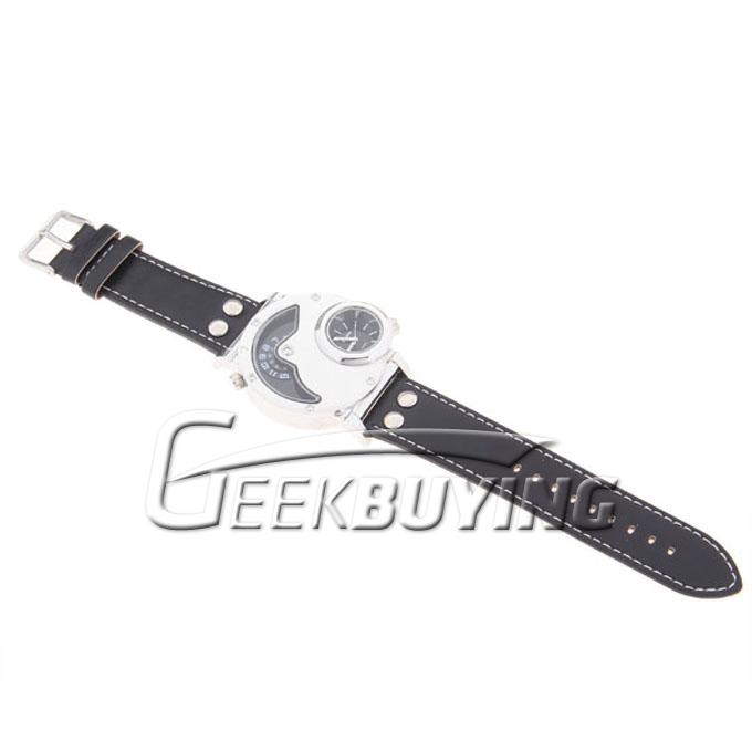 Oulm Men's Quartz Cool Military Leather Band Wrist Watch Round Shaped - Black 
