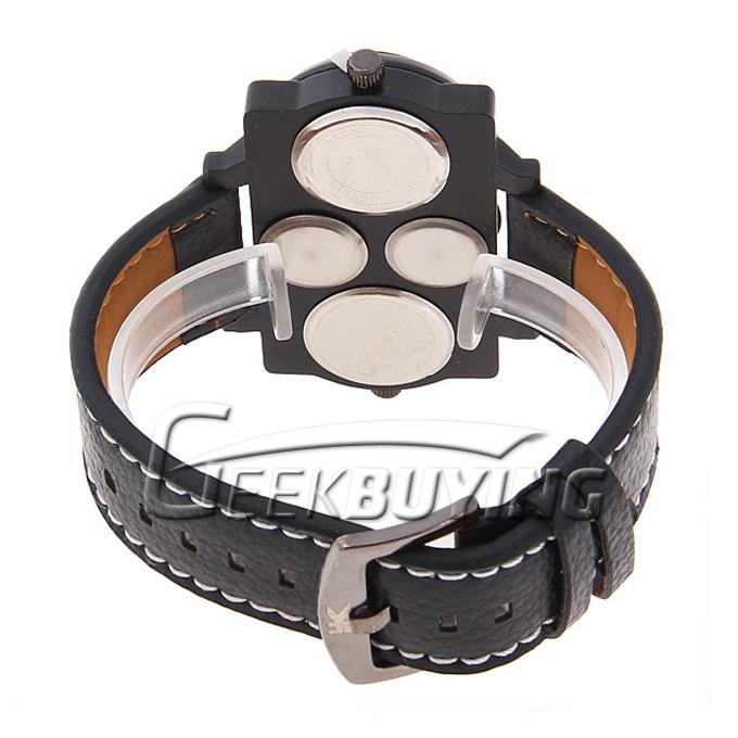 Oulm Adventure Multi-Function Leather Watch with Compass Thermometer Rectangle Shaped for Men - Black