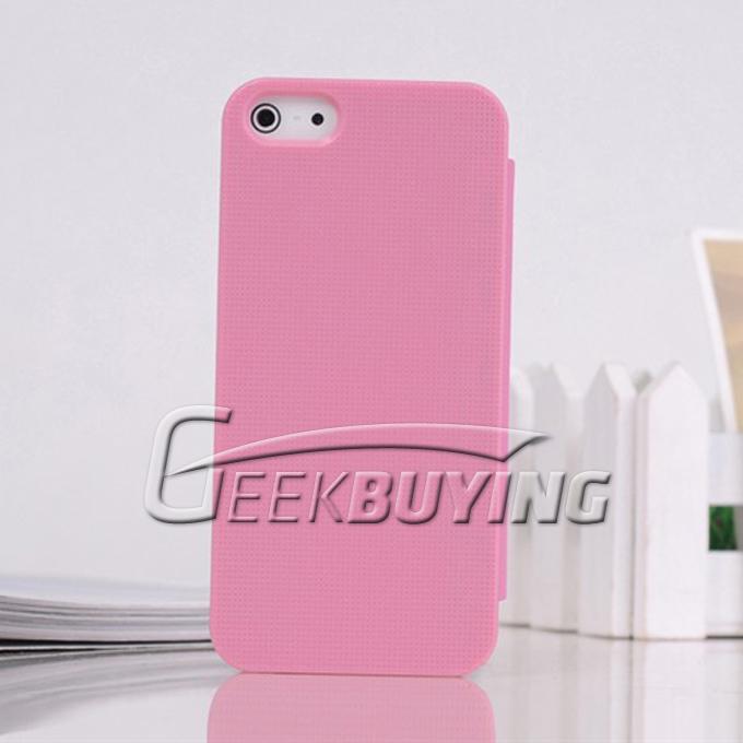 Brand New PU Protective Great Line Pattern Leather Case Cover For iPhone 5S 5 - Pink