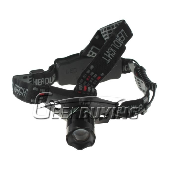 Retractable LED White Light Zoom Headlamp Headlight Black 3 x AAA & 18650 Lithium Battery