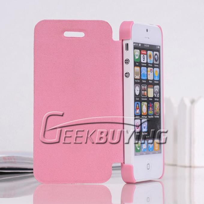 Brand New PU Protective Great Line Pattern Leather Case Cover For iPhone 5S 5 - Pink