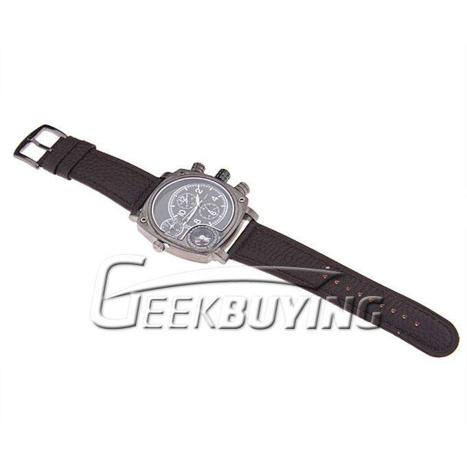 Oulm Men's Quartz Leather Band Wrist Watch Japan Movt Square Shaped Function Compass - Black