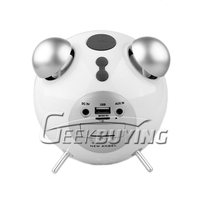 Portable Alarm Clock Speaker for iPhone 4S/iPhone 5 with FM Radio Support Micro SD Card (White)