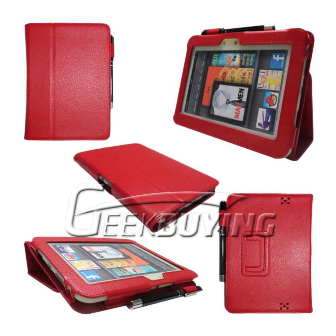 New Kindle Fire HD 7 Tablet Slim Fit Leather Case Cover with Stand Red