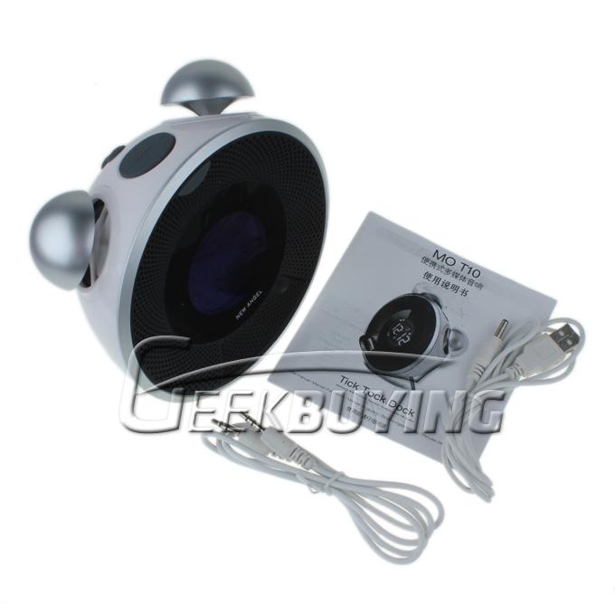 Portable Alarm Clock Speaker for iPhone 4S/iPhone 5 with FM Radio Support Micro SD Card (White)
