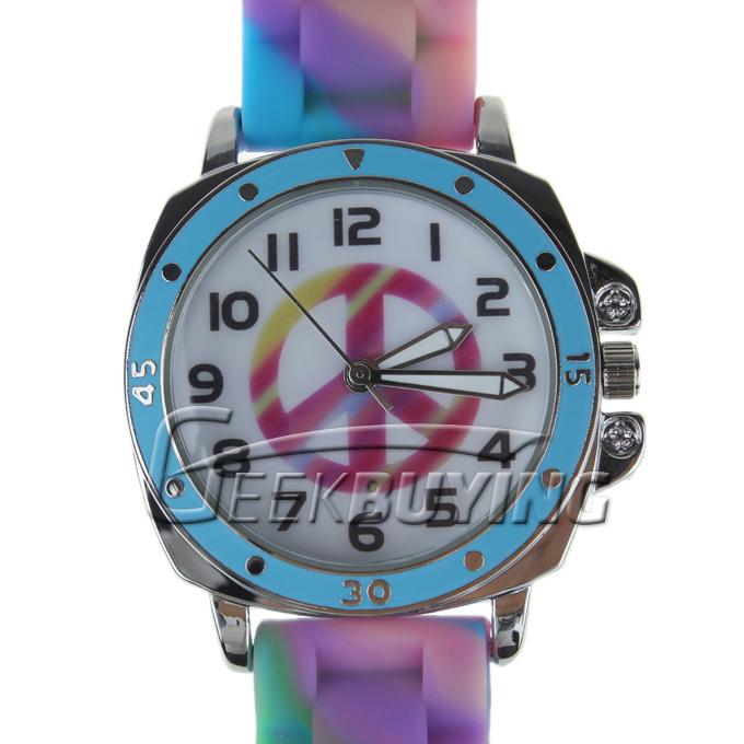 New Stylish Silicone Rainbow Strap Style Wrist Watch Blue Dial