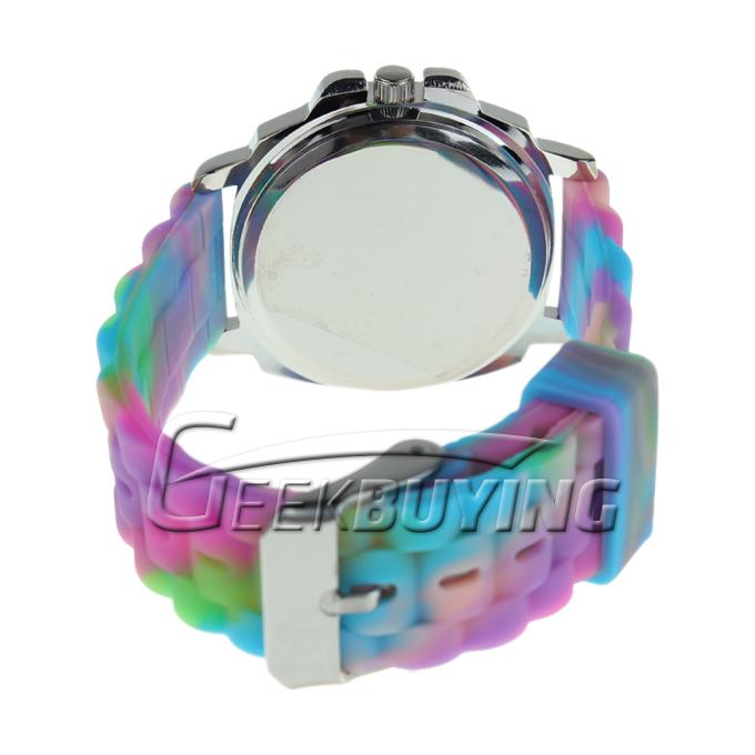 New Stylish Silicone Rainbow Strap Style Wrist Watch Blue Dial
