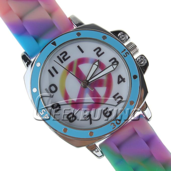 New Stylish Silicone Rainbow Strap Style Wrist Watch Blue Dial