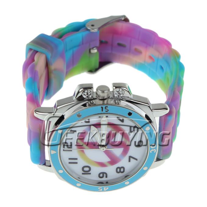 New Stylish Silicone Rainbow Strap Style Wrist Watch Blue Dial