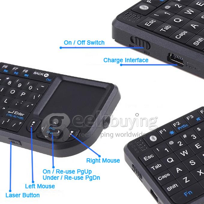 Rii RT-MWK02  Mini Wireless Keyboard Mouse Touchpad Presenter Laser for iPad iphone PC/MAC PS3