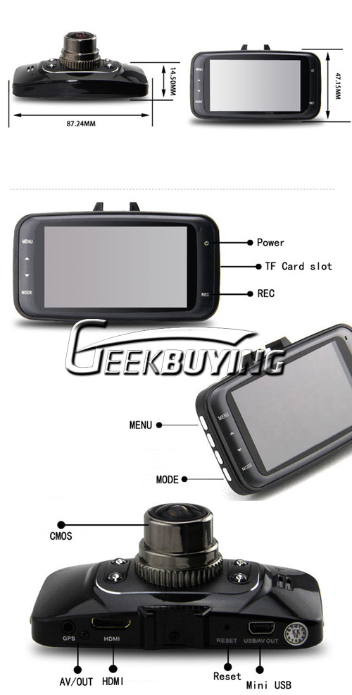DHL GS8000 2.7 inch LCD Screen 170 Degree Full HD 1080P Car DVR Camera with GPS /G-Sensor /AV-Out/Mic/Night Vision