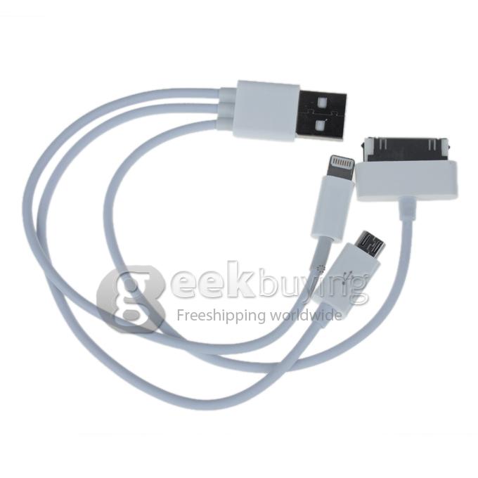 3 in 1 USB to 8Pin 30pin Micro USB Data Sync Charger Cable for iPhone 6/6 Plus/5S 5C 5 4S 4 iPad Samsung Galaxy S4 S3 Note 3 2
