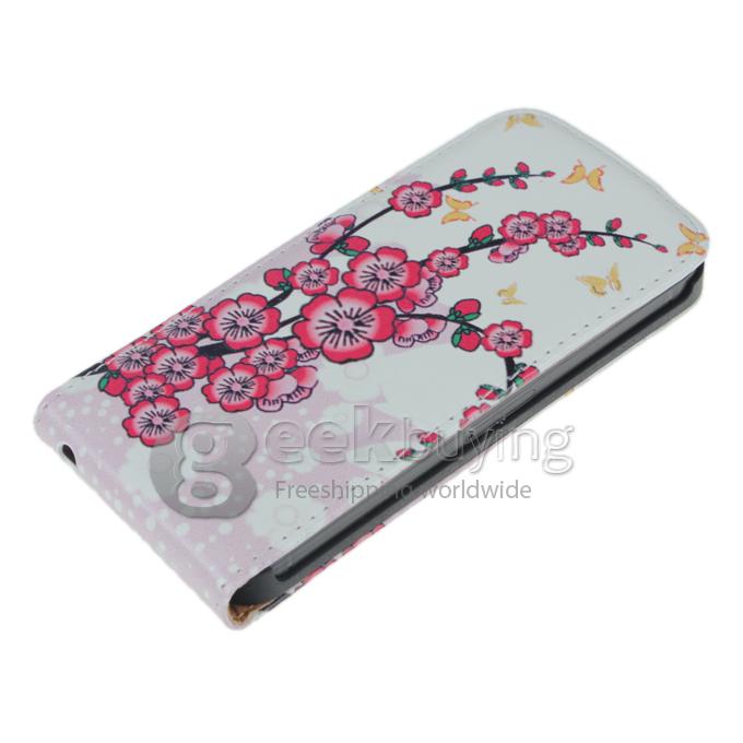 Fashion Plum Blossom Pattern Protective Leather Flip Pouch Case Cover for iPhone 5S 5