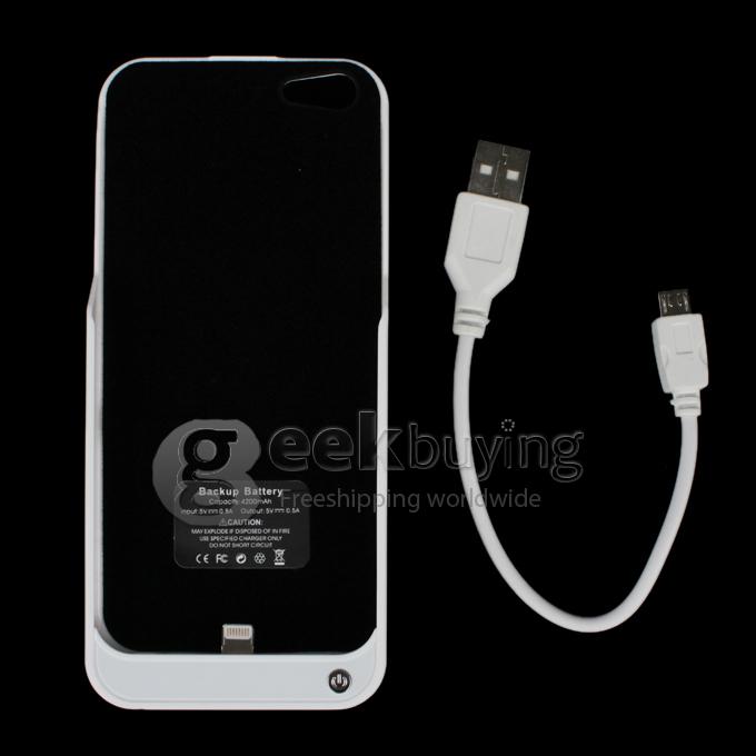 4200mAh External Backup Battery Charger Case Power Bank for iPhone 5S 5 - White