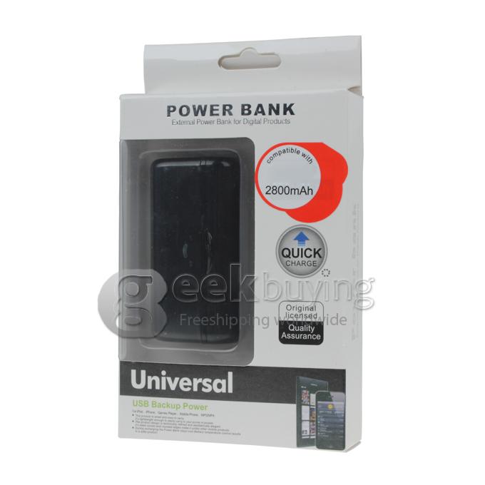 2800mAh Portable External Backup Battery Power Bank Charger for iPhone 5S 5C 5/iPad Mini - Black