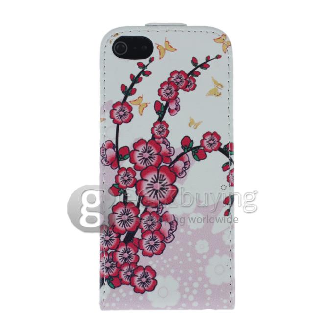 Fashion Plum Blossom Pattern Protective Leather Flip Pouch Case Cover for iPhone 5S 5