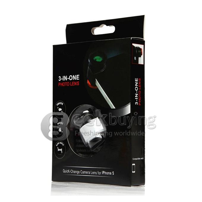 3in1 Fisheye Lens + Wide Angle + Micro Lens photo Kit Set for iPhone 5 -Red