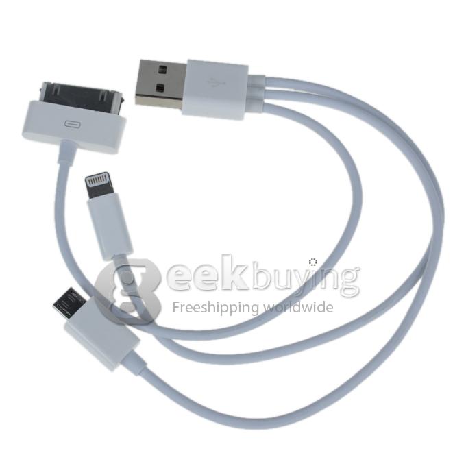 3 in 1 USB to 8Pin 30pin Micro USB Data Sync Charger Cable for iPhone 6/6 Plus/5S 5C 5 4S 4 iPad Samsung Galaxy S4 S3 Note 3 2
