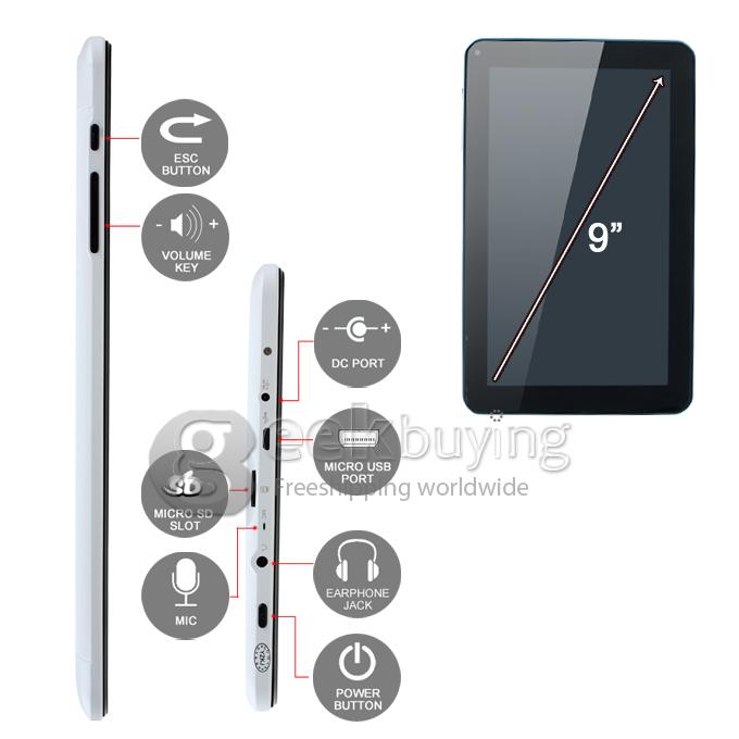 Q913 9 inch Android 4.0 ICS Tablet PC A13 1GHz 512MB/8GB Dual Camera