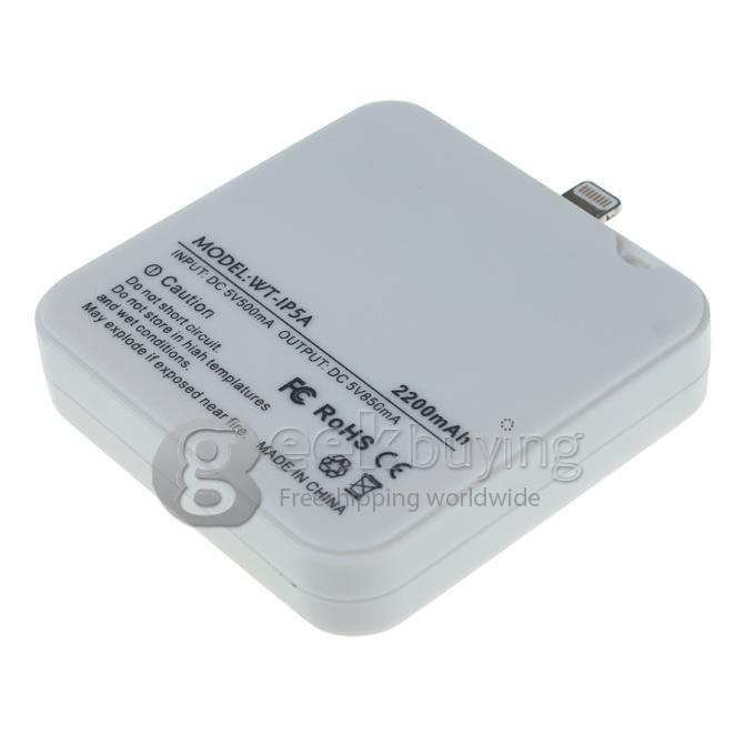 New 2200mAh Portable Rechargeable External Backup Battery Power Charger for iPhone 5S 5C 5 / iPad mini - White