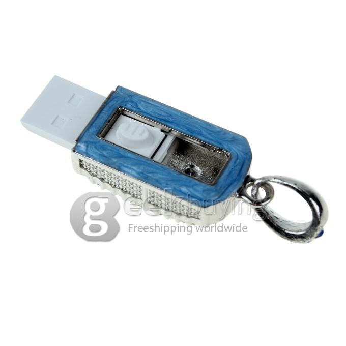 4GB Stylish Pendant Necklace Style USB 2.0 Flash Drive Memory Stick U Disk with Blue Rhinestones